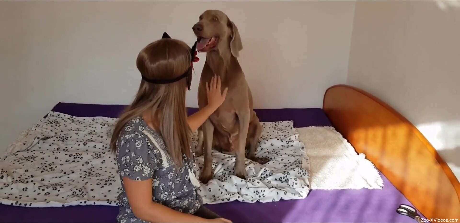 Home alone babe shares unique moments of dog sex