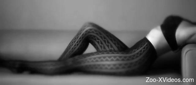 B&W masturbation session with a legit zoophile lady