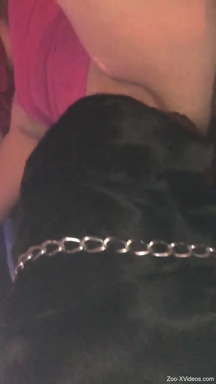 Steamy moments when the dog begins licking her succulent cunt