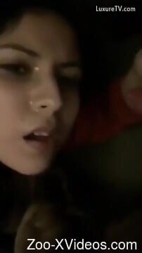 Amateur with nice tits shares webcam zoophilia moments