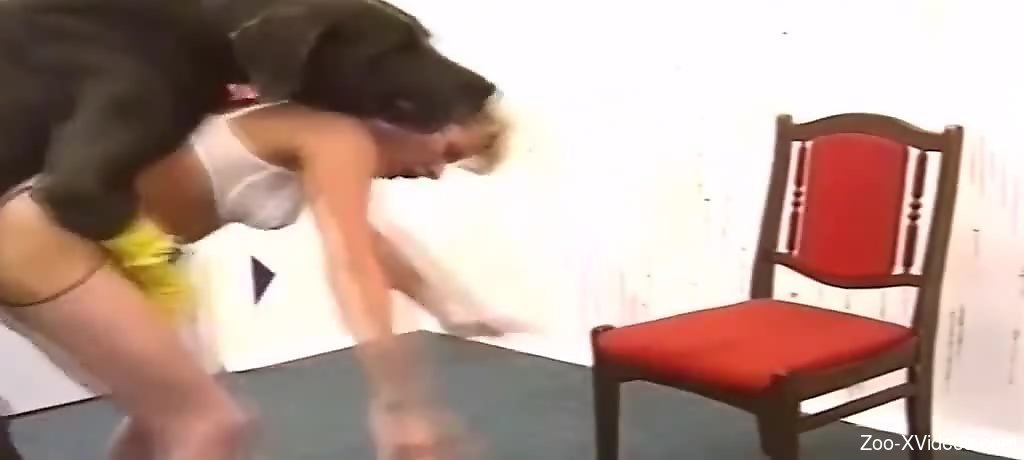 Thin blonde ass fucked by the big dog she owns