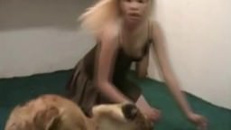 The dog with pleasure licked the pussy of a depraved girl, zooporn free clip
