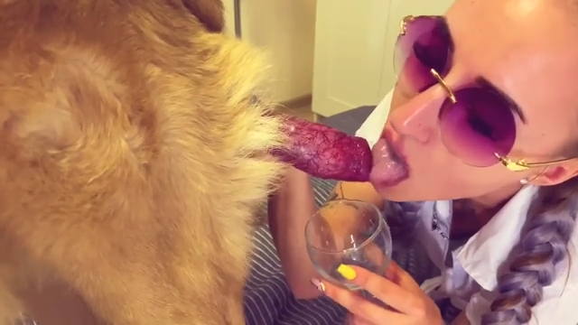 Sonya, a skinny zooporn model, drinks dog sperm
